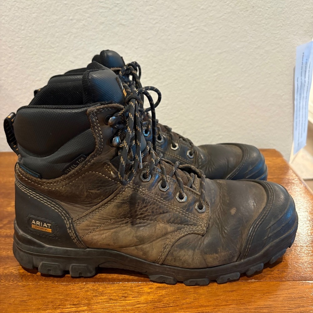 Ariat Work Boots Mens 10.5 EE Wide Steel Toe Waterproof ASTM F2413 Brown Leather